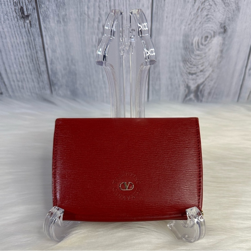 VALENTINO garvani calf leather card holder in red